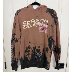 Boohoo Womens Season Collection Acid Wash Graphic Hoodie Brown Black Medium NEW